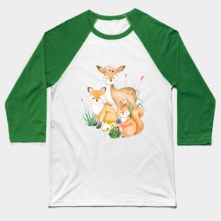 Forest Animals Deer, Fox, and Squirrel Baseball T-Shirt